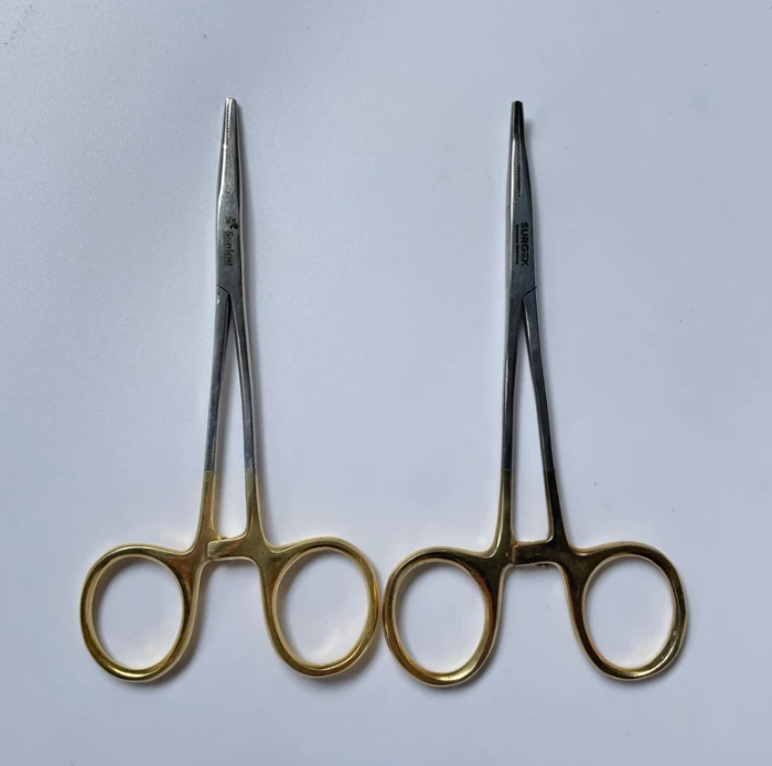 Mosquito Foceps Str/Crv Gold Handle