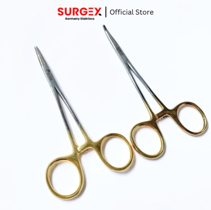 Mosquito Foceps Str/Crv Gold Handle