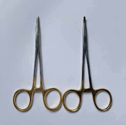 Mosquito Foceps Str/Crv Gold Handle