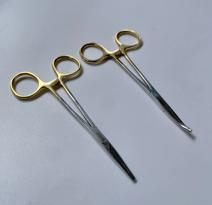 Mosquito Foceps Str/Crv Gold Handle